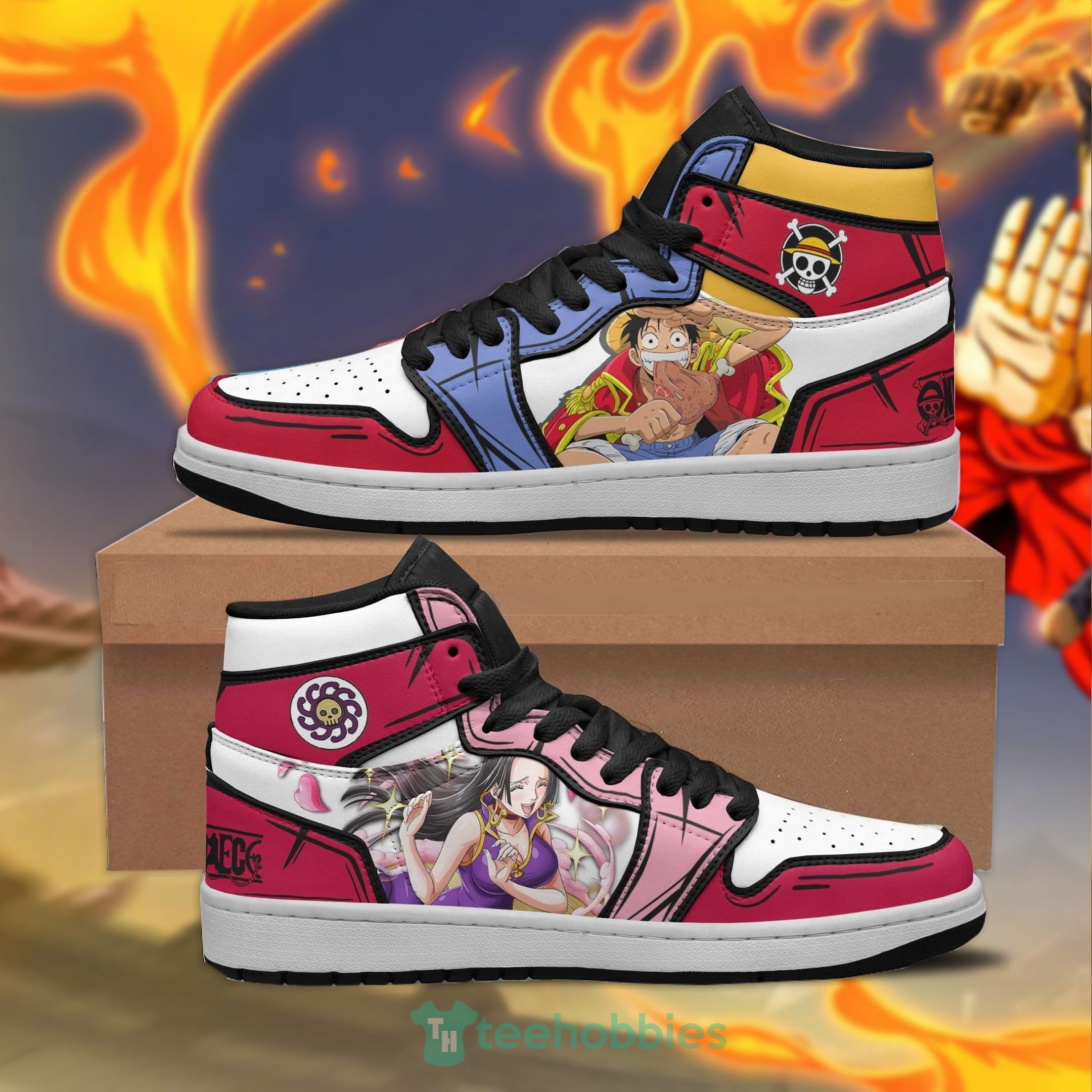 Luffy And Boa Hancock Custom One Piece Air Jordan Hoghtop Shoes