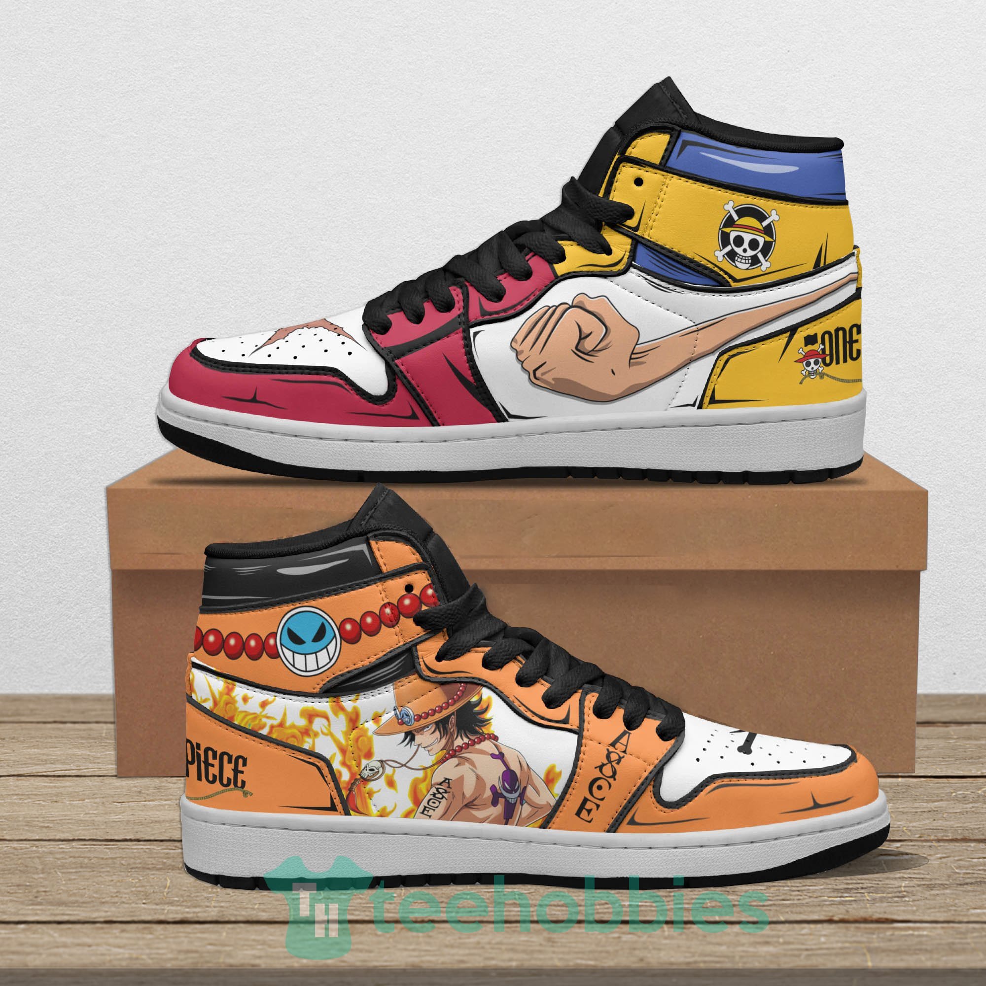 Luffy And Portgas D Ace Anime Custom One Piece Air Jordan Hoghtop Shoes