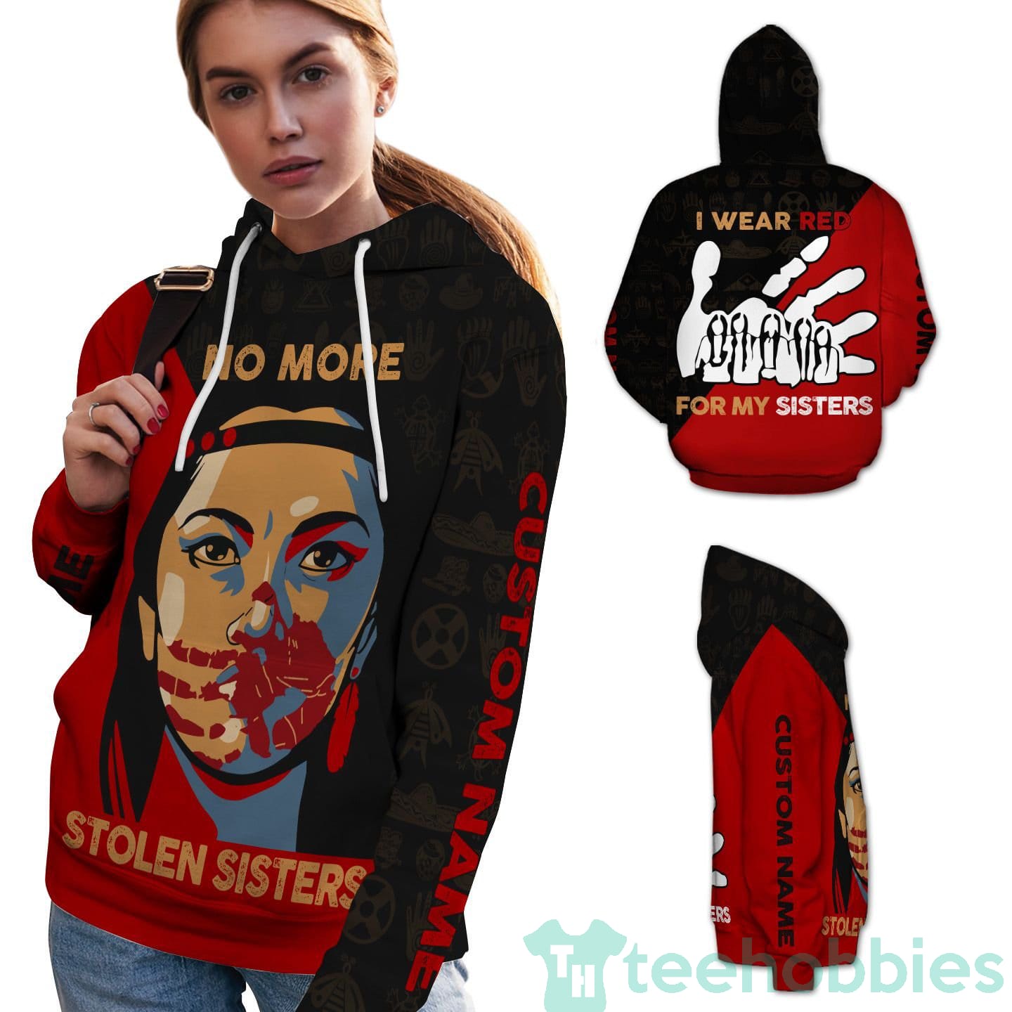 No More Stolen Sisters I Wear Red For My Sisters Custom Name 3D Hoodie Zip Hoodie Product photo 1
