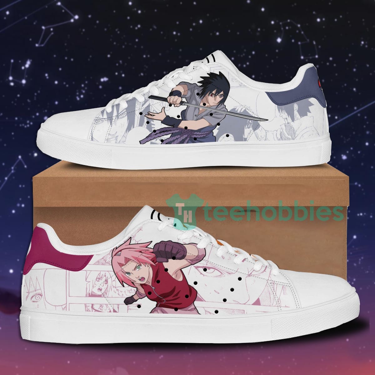 Sasuke Uchiha and Sakura Haruno Custom Naruto Anime Skate Shoes For Men And Women