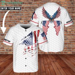 American Eagle Patriot Playing Golf United States Flag Custom Name Jersey Baseball Shirt Product Photo 1