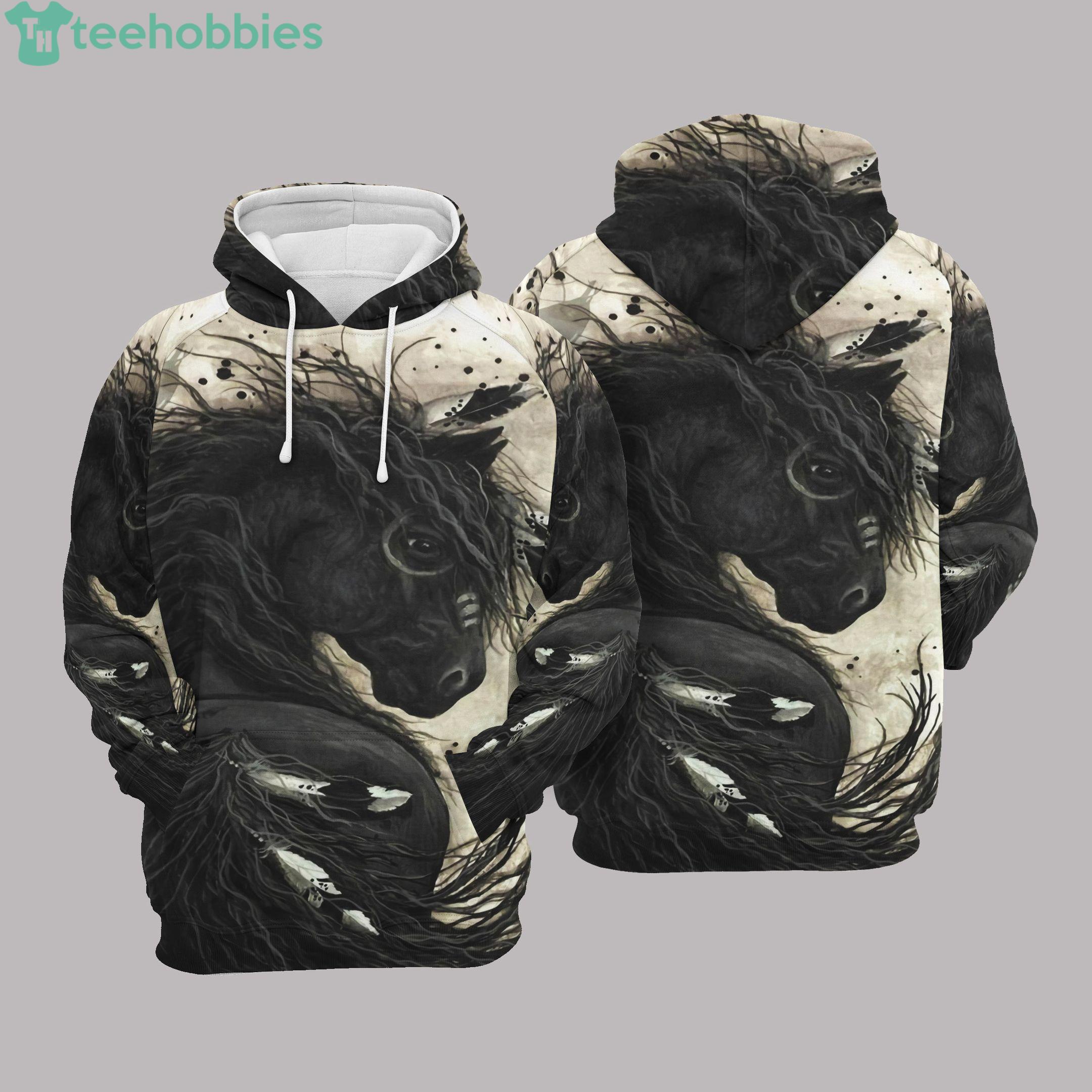 Black War Horse All Over Print 3D Hoodieproduct photo 1 Product photo 1