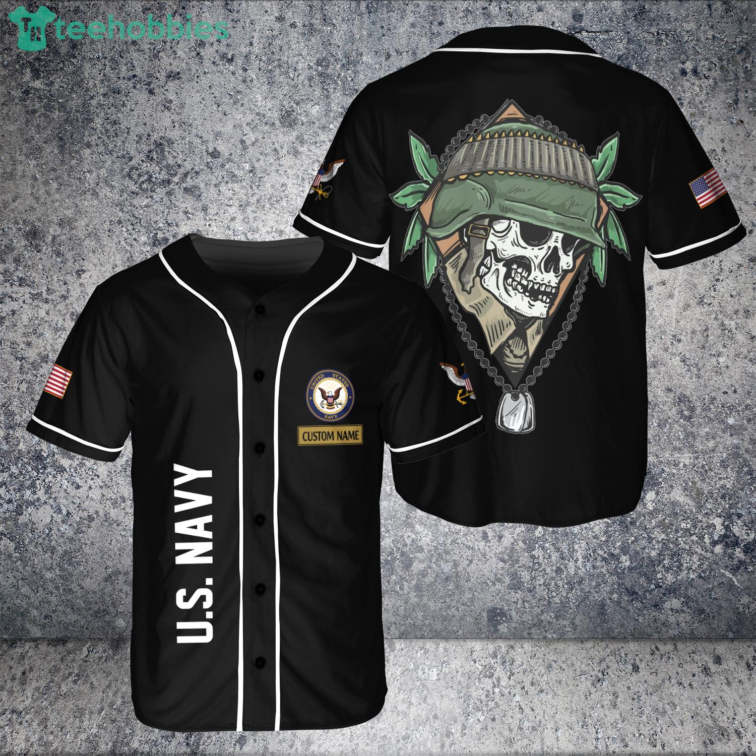 Custom Name Forest Skull US Army US Veteran Soldier Military Jersey Baseball Shirt Product Photo 1
