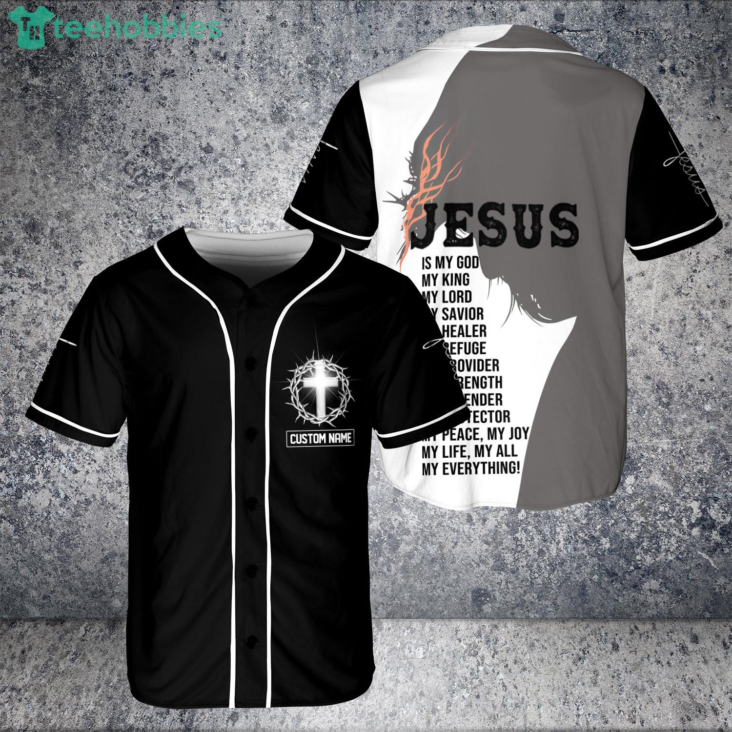 Custom Name Jesus Christian Cross Jesus Is My God My Savior Jersey Baseball Shirt Product Photo 1