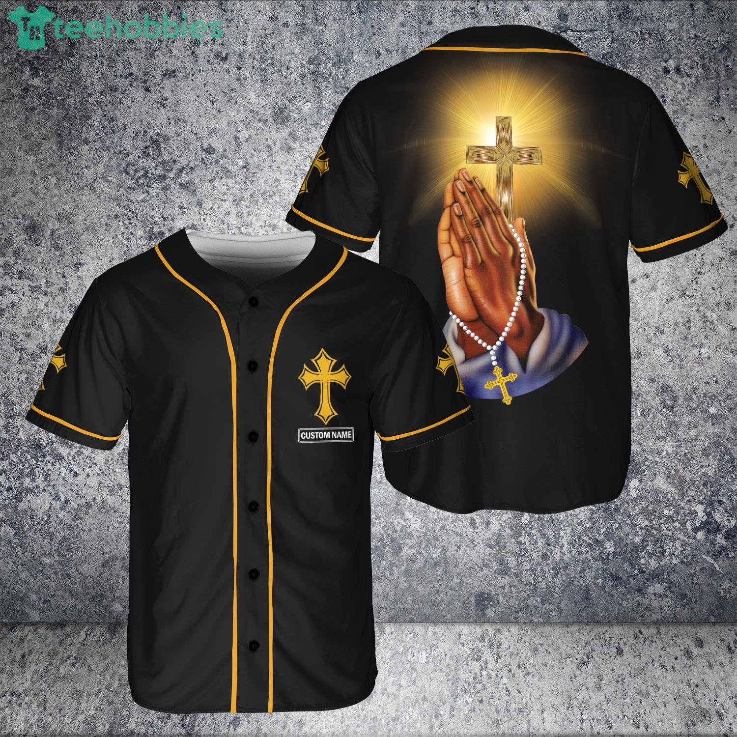 Custom Name Jesus Cross Baseball Jesus Christ Who Strengthens Me Jersey Baseball Shirt Product Photo 1