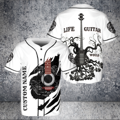 Custom Name Life Without Guitar Would Guitar Player Gift Jersey Baseball Shirt Product Photo 1