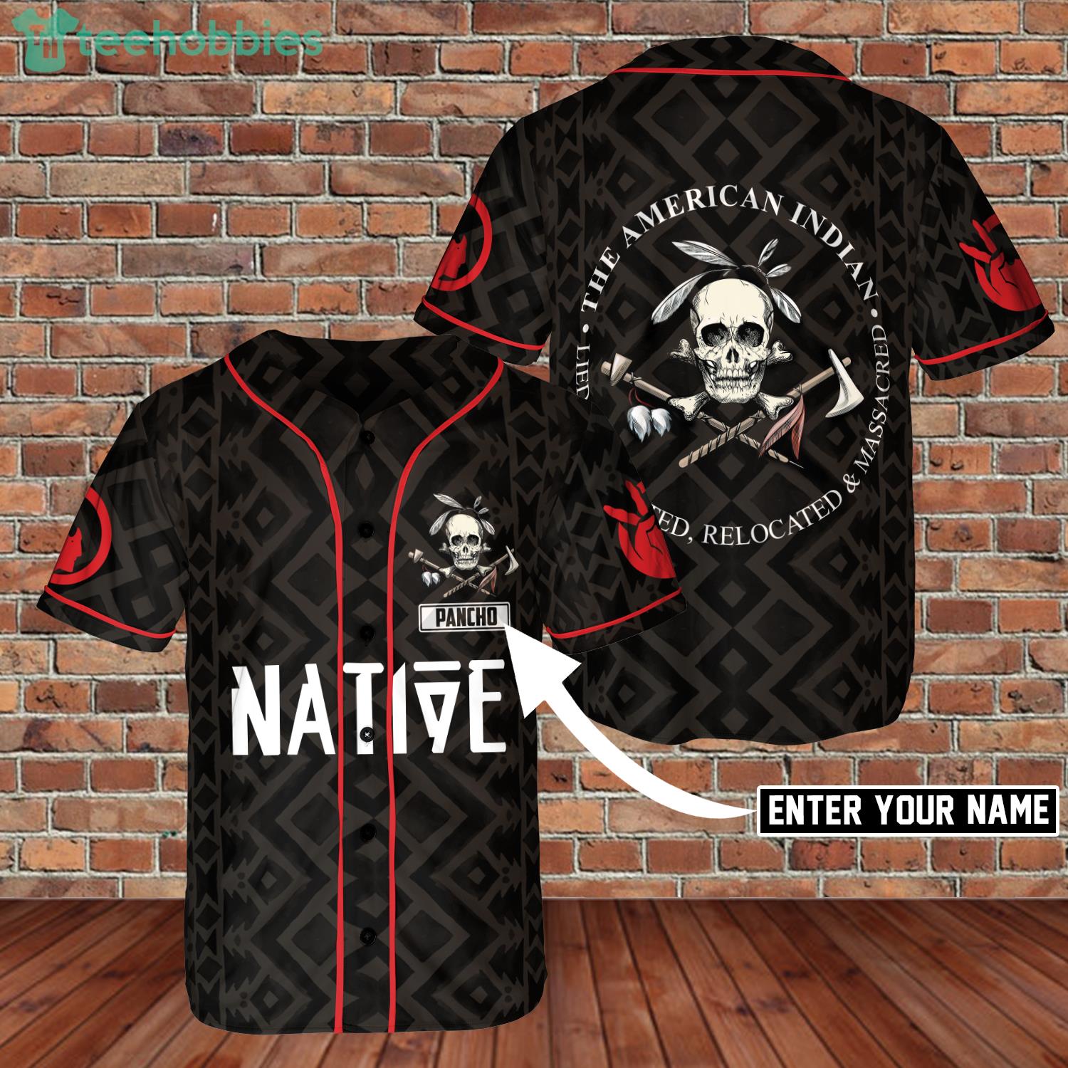 Custom Name Native Amercia Indianl Shirt Dask Style Skull Baseball Jersey Product Photo 1