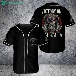 Custom Name Skull American Viking Victory Or Valhalla USA Flag Jersey Baseball Shirt Product Photo 1