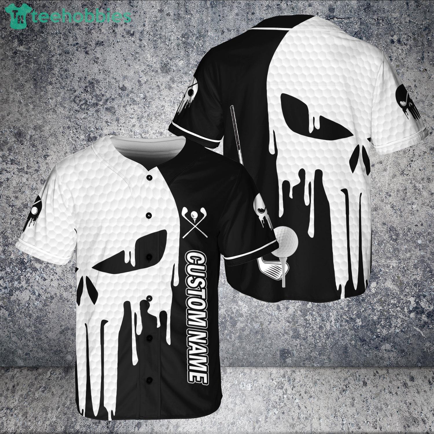 Custom Name Skull Golf USA American Flag Jersey Baseball Shirt Product Photo 1