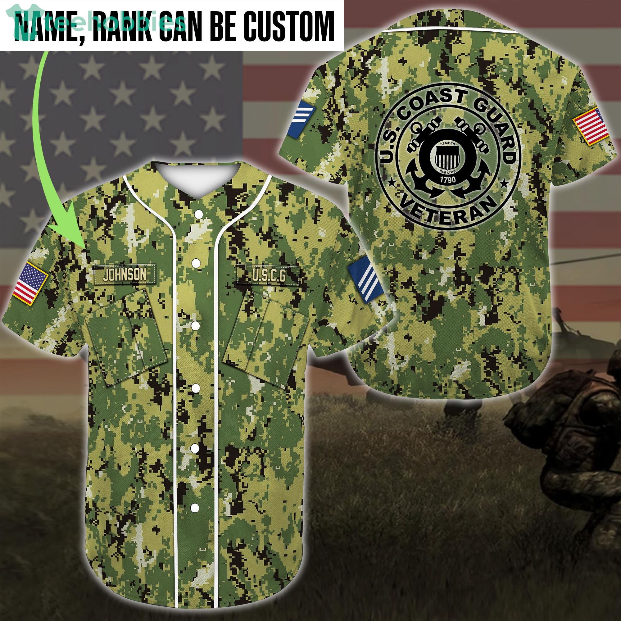 Custom Name US Coast Guard Veteran Jersey Baseball Shirt Product Photo 1