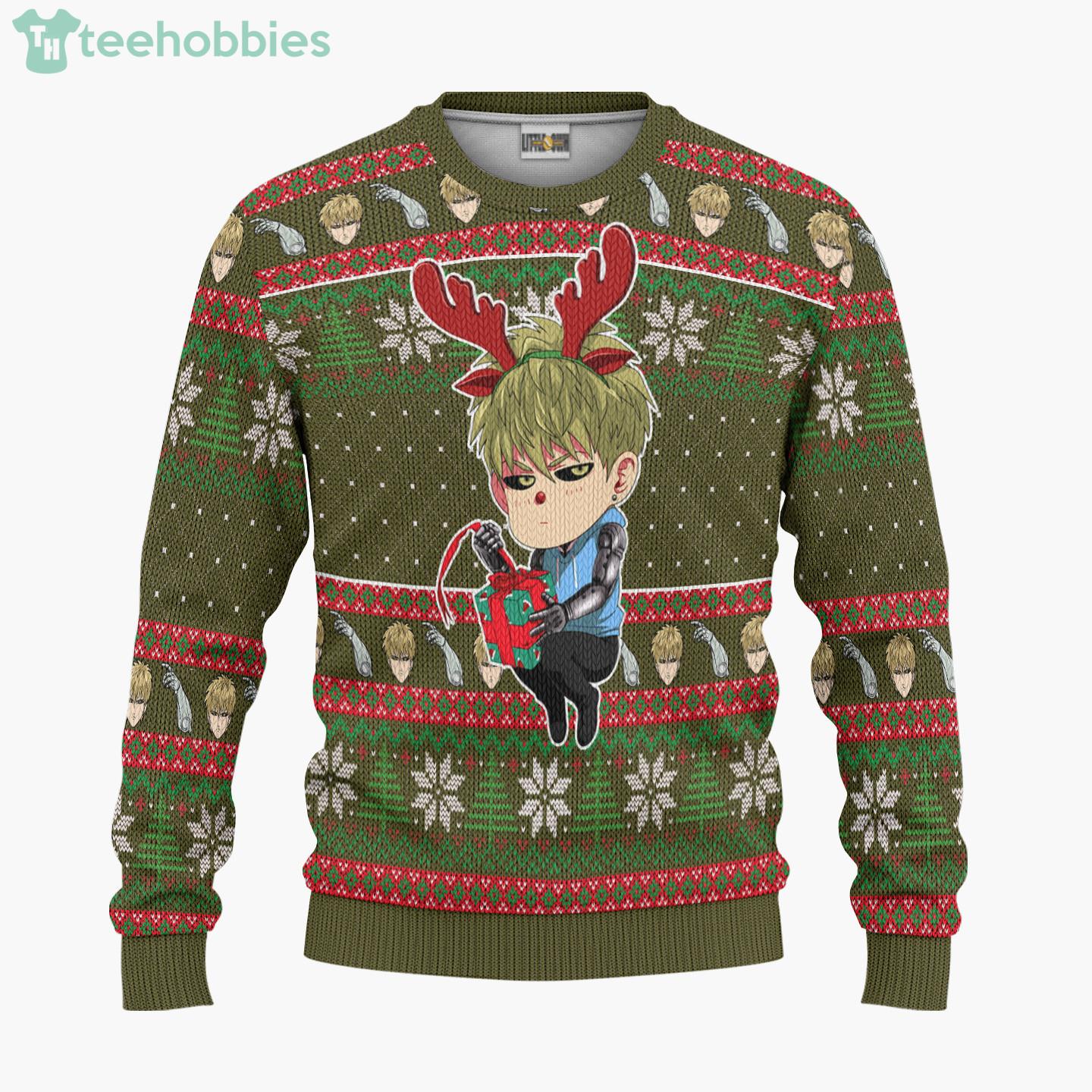 Genos Custom One Punch Man Anime Fans Ugly Christmas Sweater Hoodie Product Photo 1