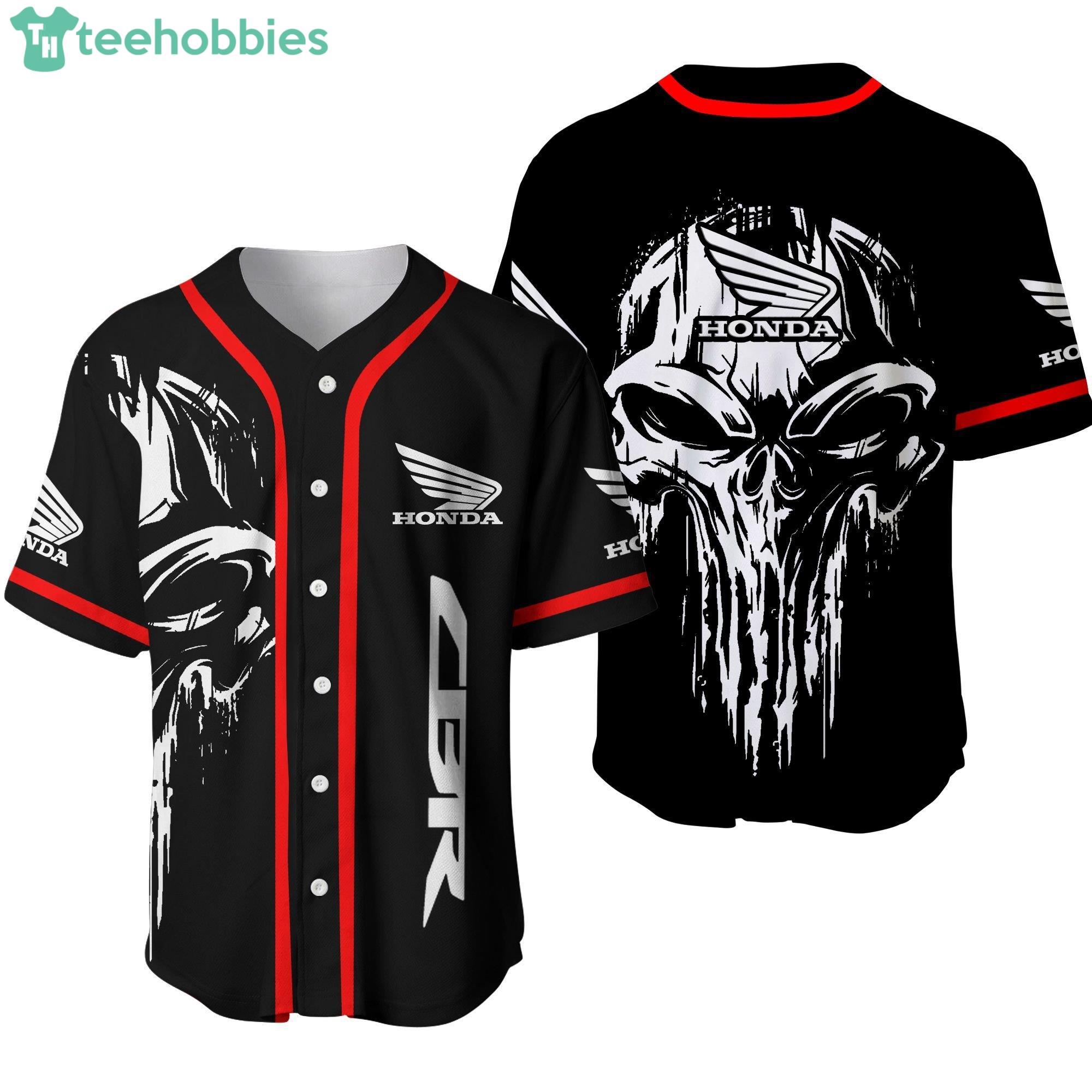 Honda Cbr Skull Men's Round Collar Black Jersey Baseball Shirt Product Photo 1