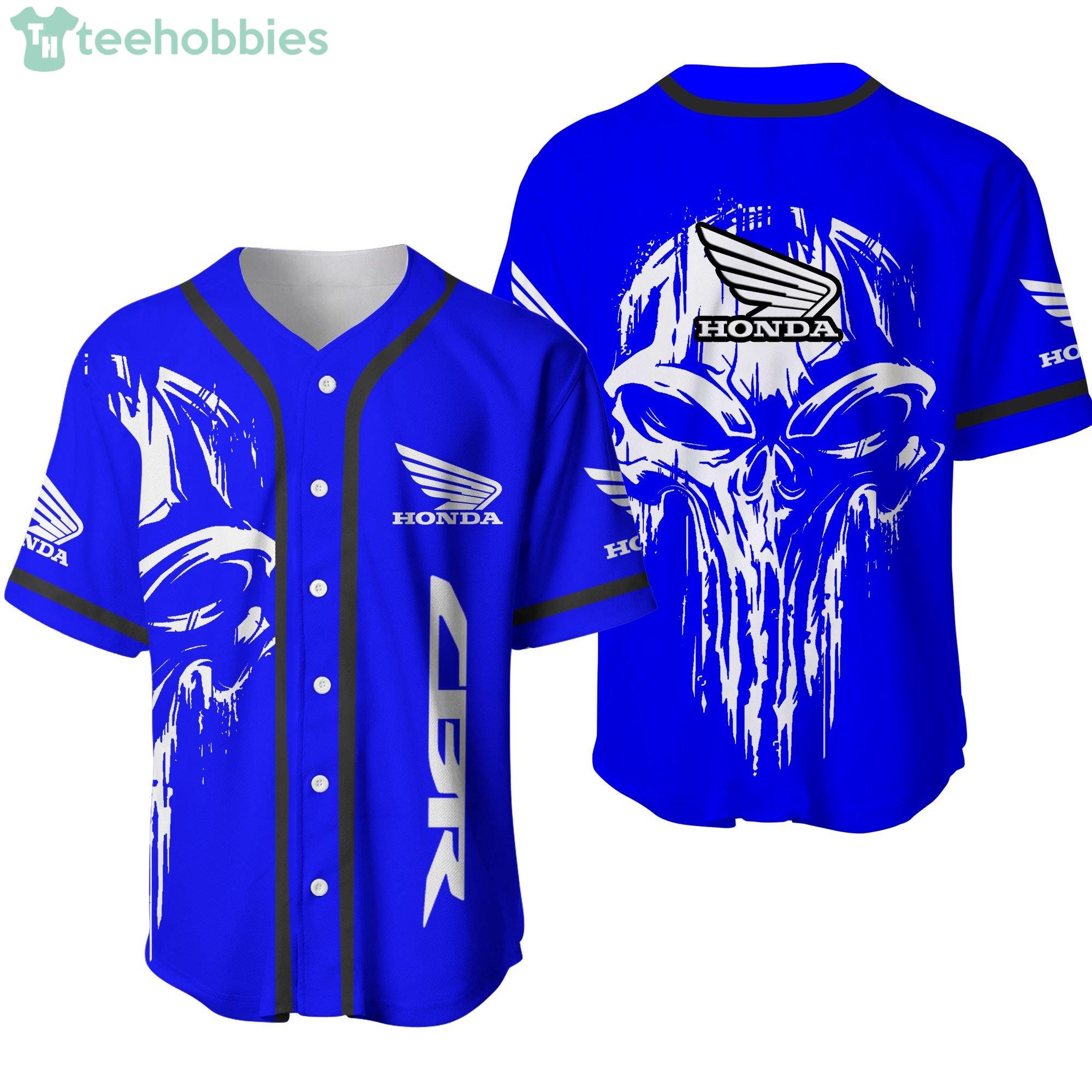 Honda Cbr Skull Men's Round Collar Blue Jersey Baseball Shirt Product Photo 1