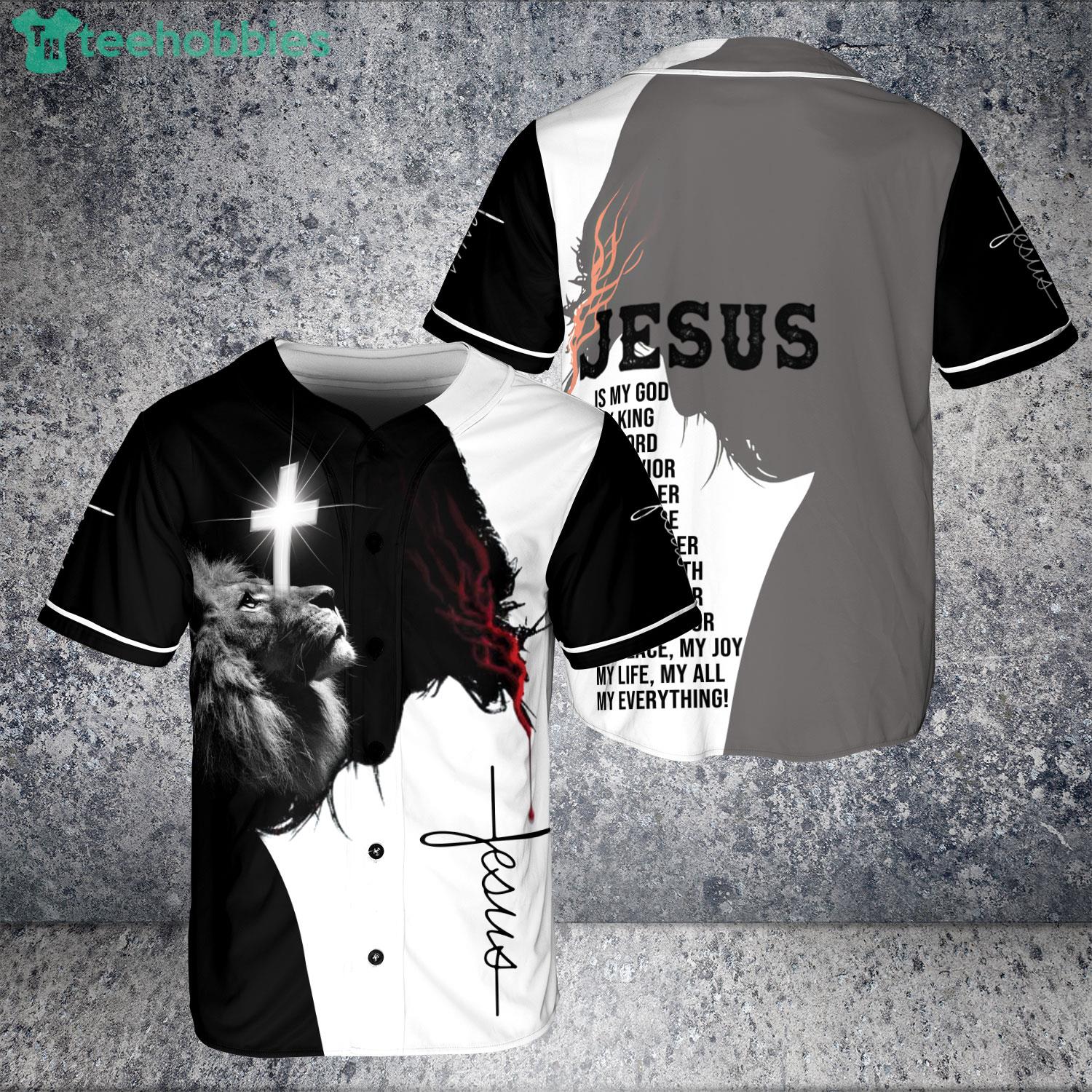 Jesus Is My God My Savior Lion Cross Christaian Jesus Face Jersey Baseball Shirt Product Photo 1