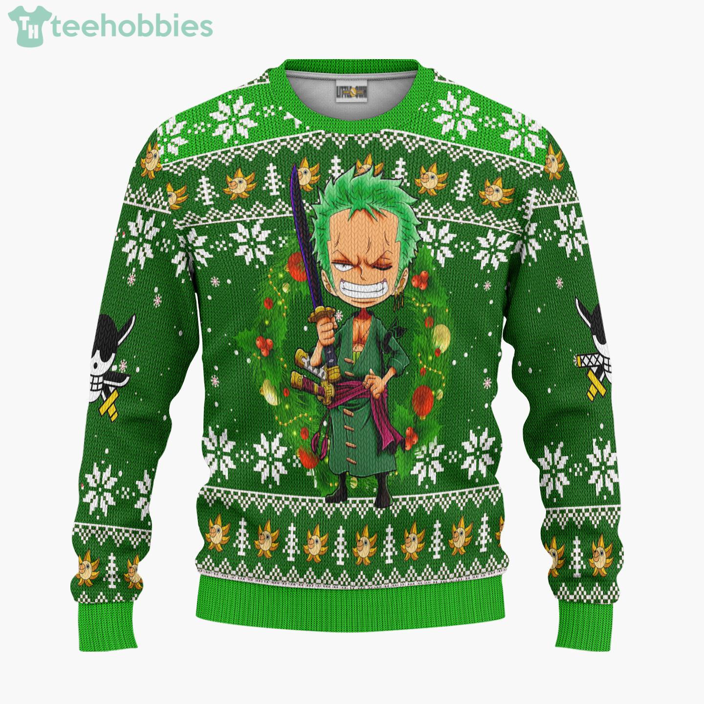 Roronoa Zoro Custom One Piece Anime Fans Ugly Christmas Sweater Hoodie Product Photo 1