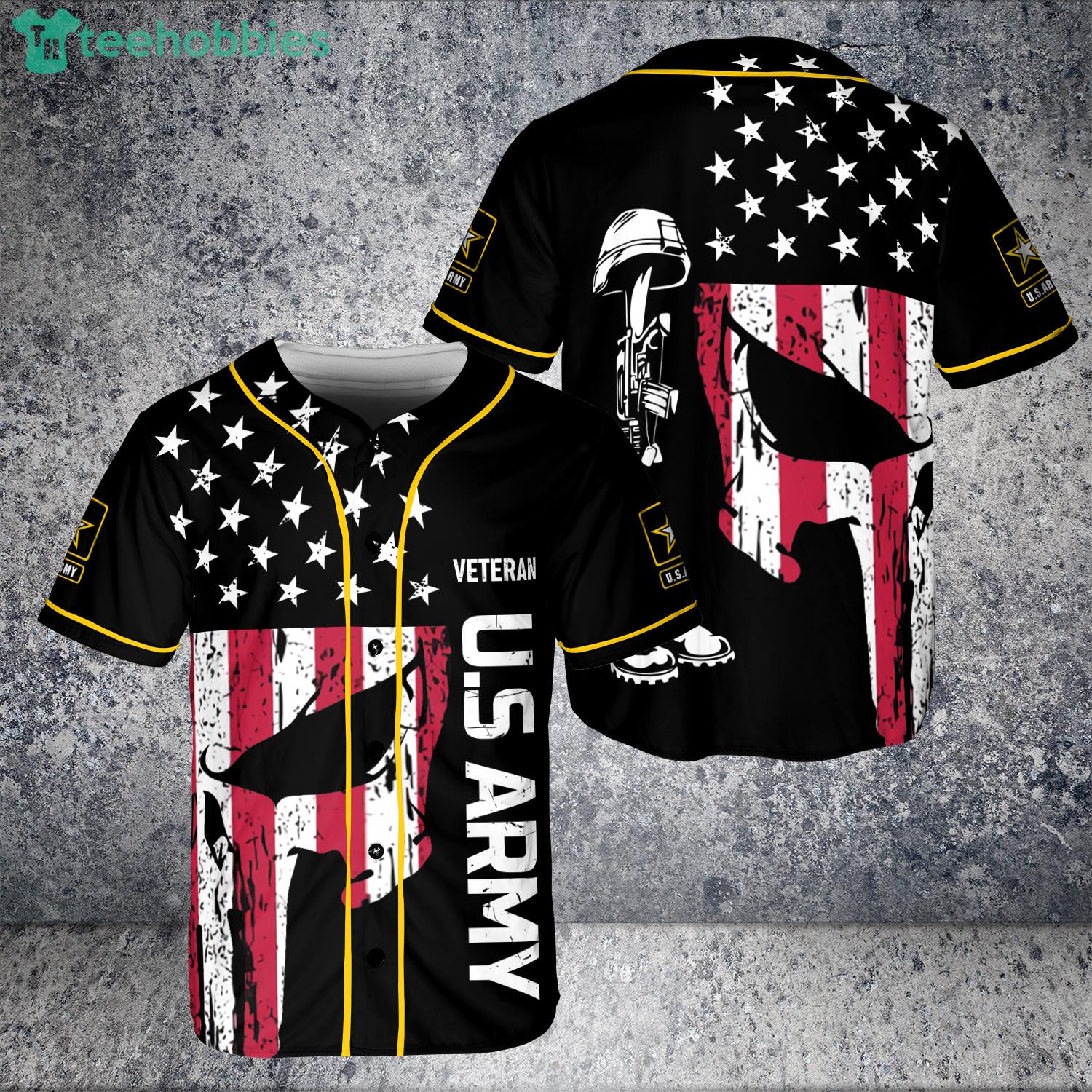 US Navy Custom Name Veteran Camo Skull US Flag Jersey Baseball Shirt Product Photo 1
